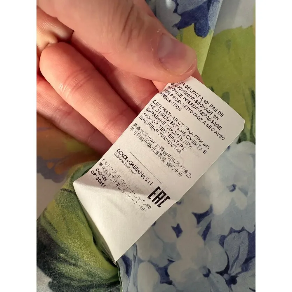 Dolce & Gabbana Tropical Floral Print Shirt Tie Front Hydrangea Size 42